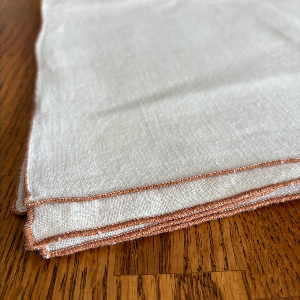 Set of 6 Linen Placemats vintage 11x17 Natural Linen with Hand-Stitched Edge